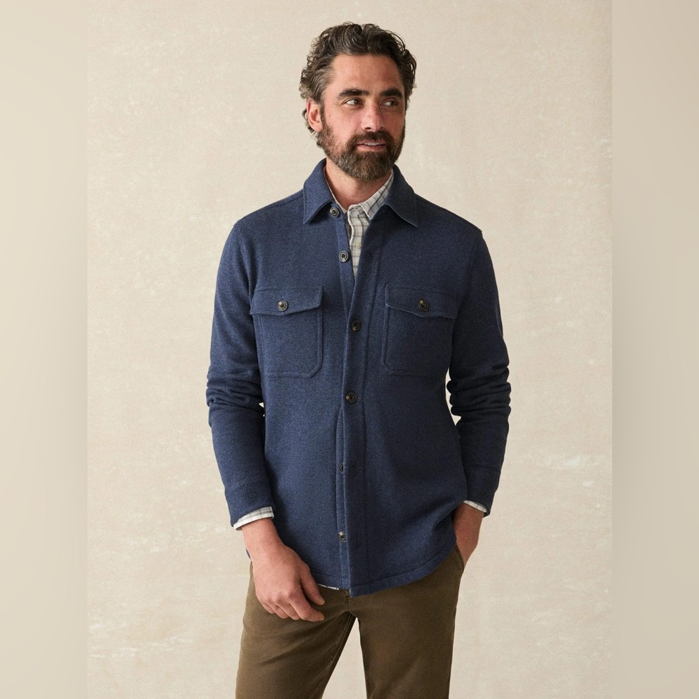 NWT FAHERTY Inlet Knit CPO- Navy Night Melange Size L Large